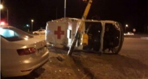 Trelew: Choque y vuelco de una ambulancia