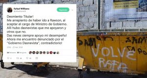 Esquel: Pintadas pidiendo la vuelta de Rafael Williams