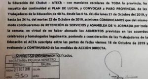Chubut | ATECh anunció para el miércoles retención de servicios y asambleas de media jornada