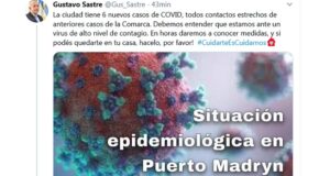 Chubut | Sastre confirmó 6 nuevos casos de Covid-19 en Madryn y ya suman 54 en la provincia