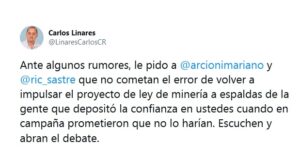 Chubut | Linares le piede a Arcioni y Sastre que no impulsen el proyecto de ley de minería a espaldas de la gente