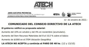 ATECh no aceptó la oferta del Gobierno y sigue con el paro