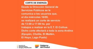 Corte de energía afectará a toda la Comarca Andina